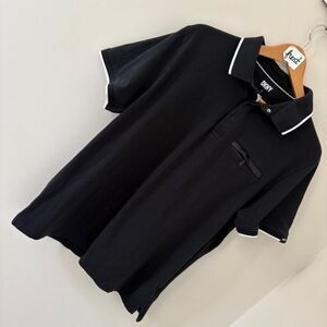 DKNY Black Polo Shirt White-Trimmed Collar see pix for stains/blemishes Men's L